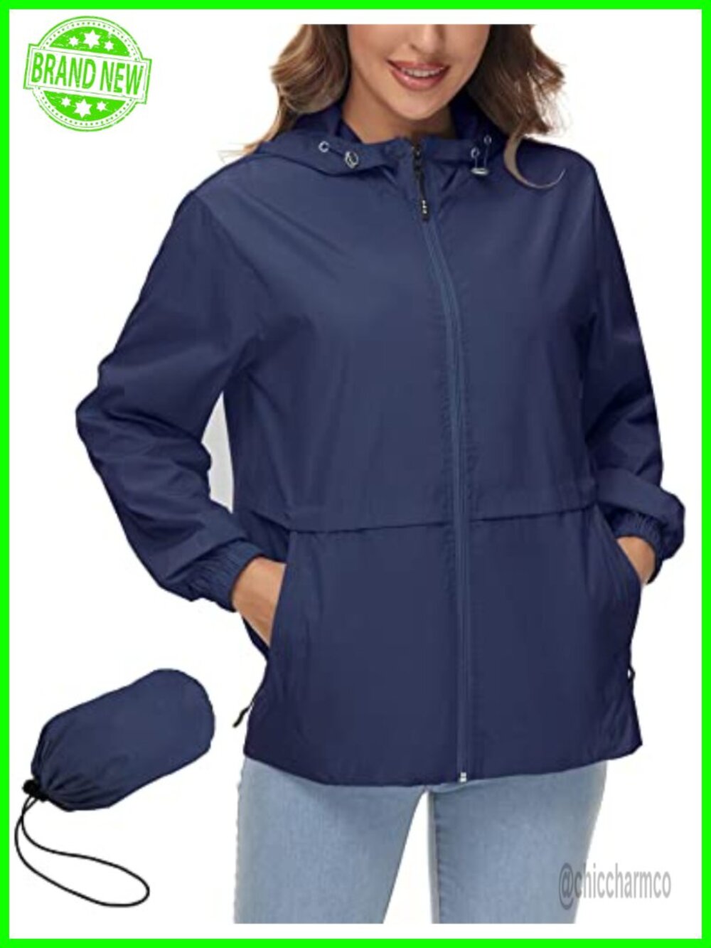 Womens Waterproof Lightweight Packable Hooded Rain Jacket Windbreaker
